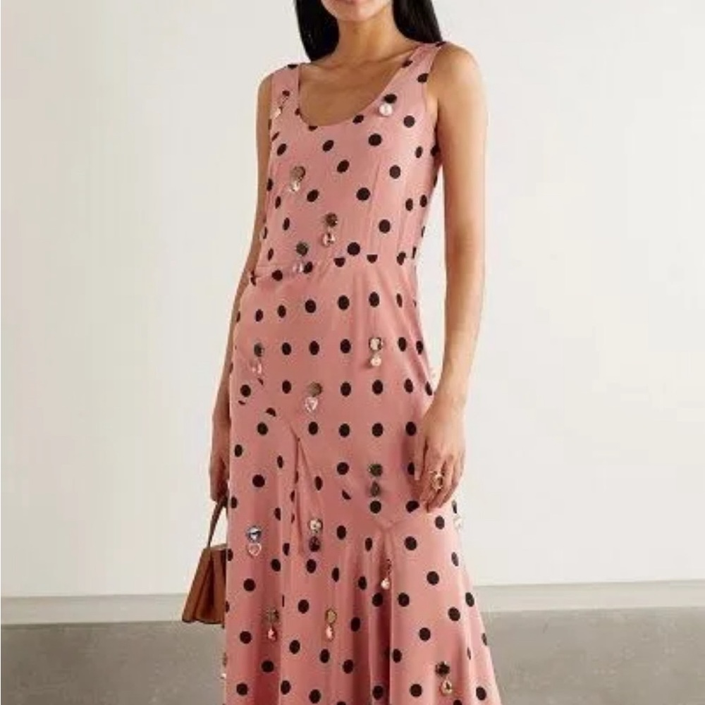 Tory Burch Silk Jeweled Irish Rose Lucky Dot Maxi Dress NWT 8
